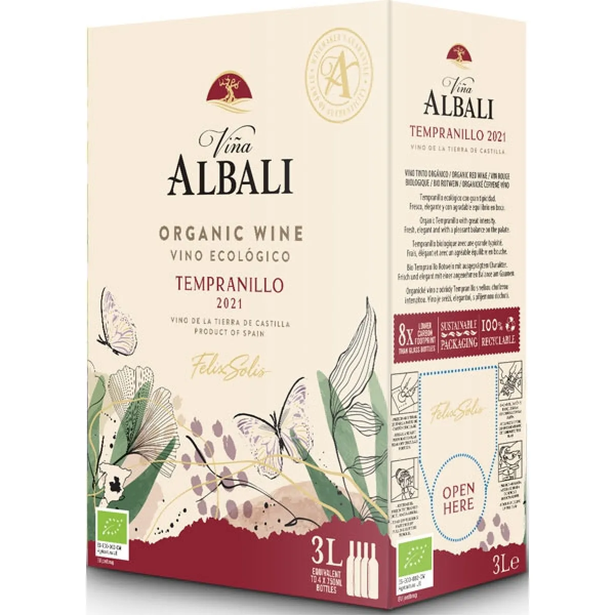 Felix Solis Vina Albali Tempranillo Bio/Vegan Rotwein trocken Bag in Box 3 l | 2023