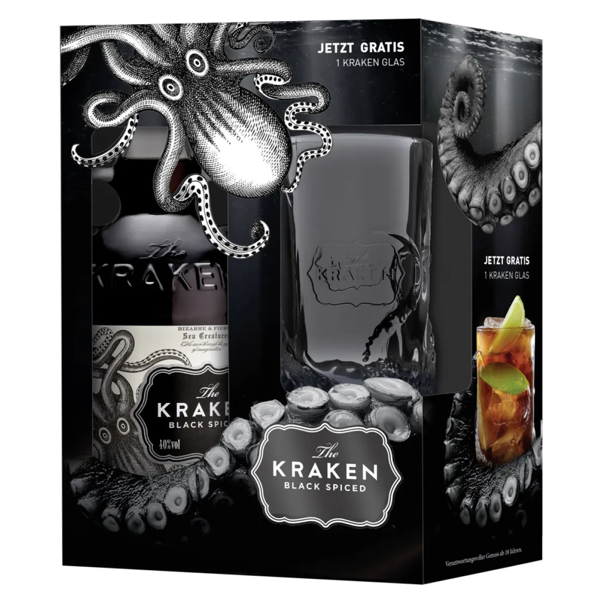 The Kraken Black Spiced Rum + Glas 40 % vol. 0,7 l
