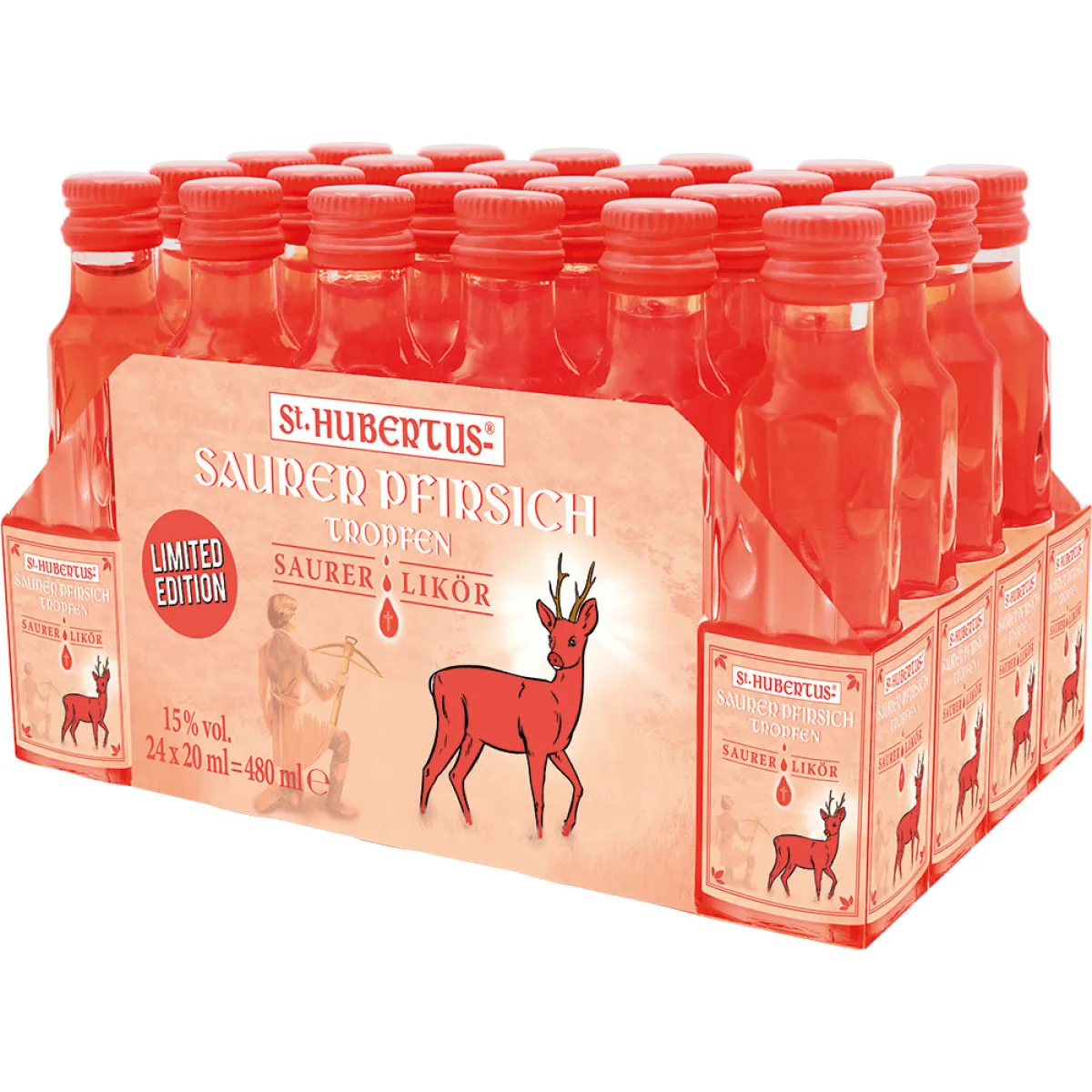 St. Hubertus-Saurer Pfirsich Tropfen 15% vol. 24x20 ml